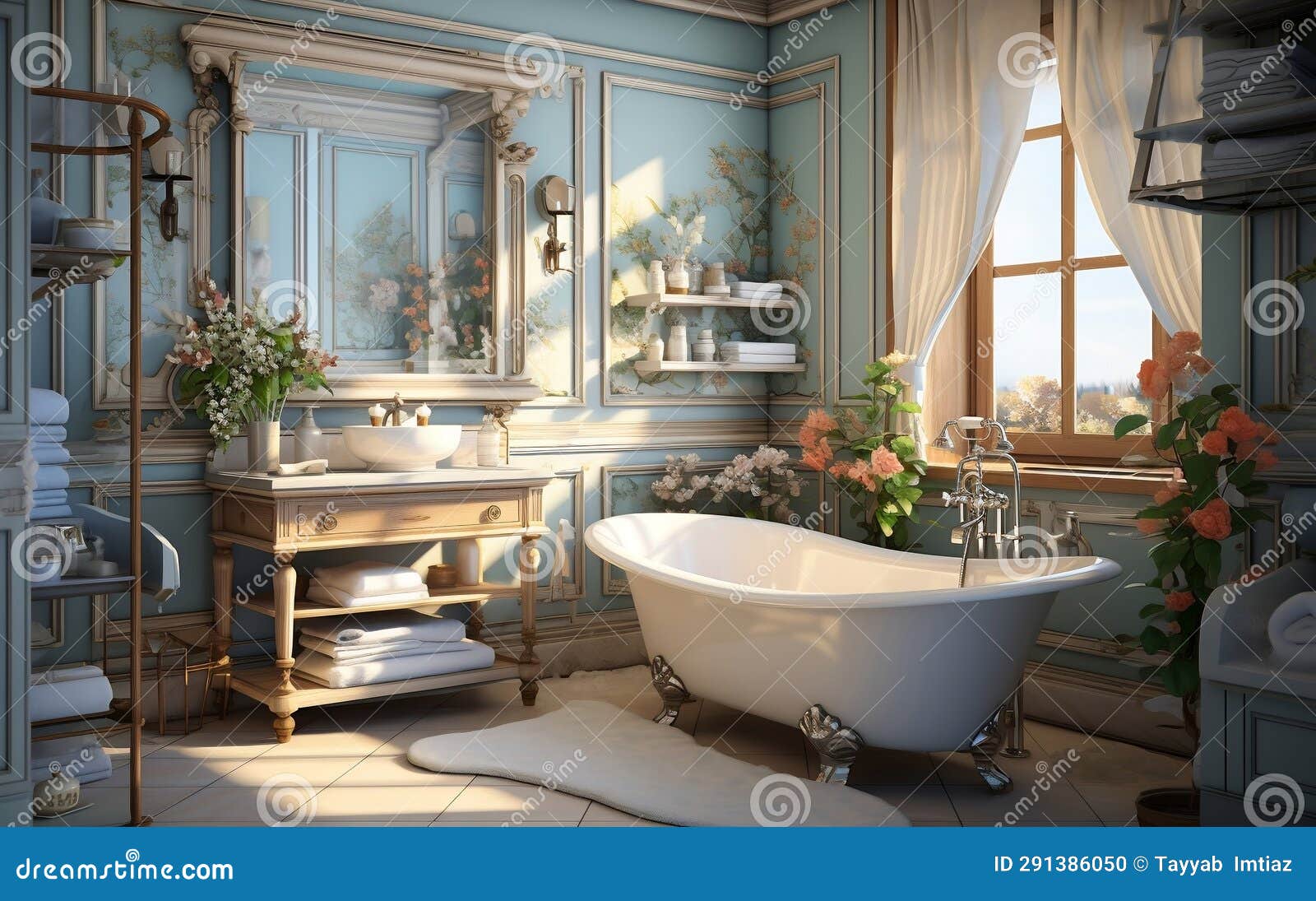 bathroom interior room with furniture bathtub shel generative ai
