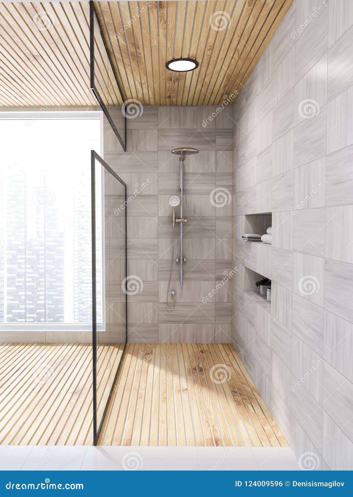 White Wood Bathroom Glass Door Shower Stock Illustration