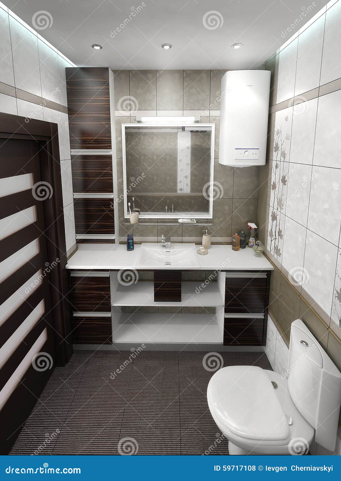 Bathroom Minimalist Style Interior Design Render 3d Stock Photo