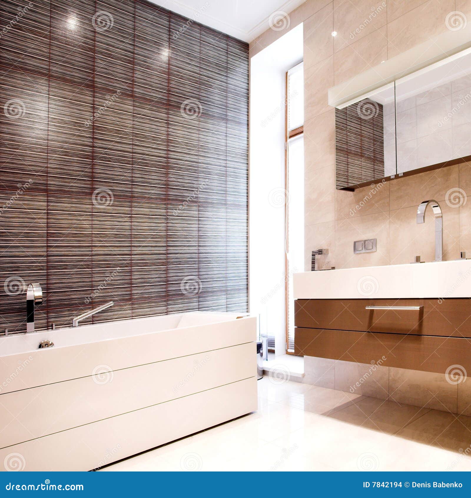 Bathroom with Mirror and Tub Stock Photo - Image of faucet