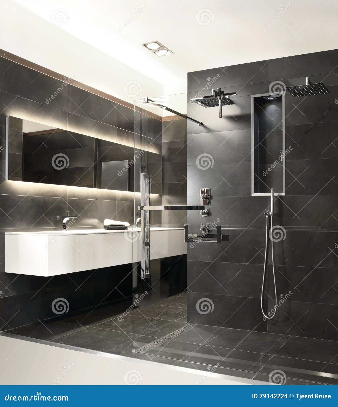 Bathroom with Modern Rain Shower Stock Photo Image of floor, lamp