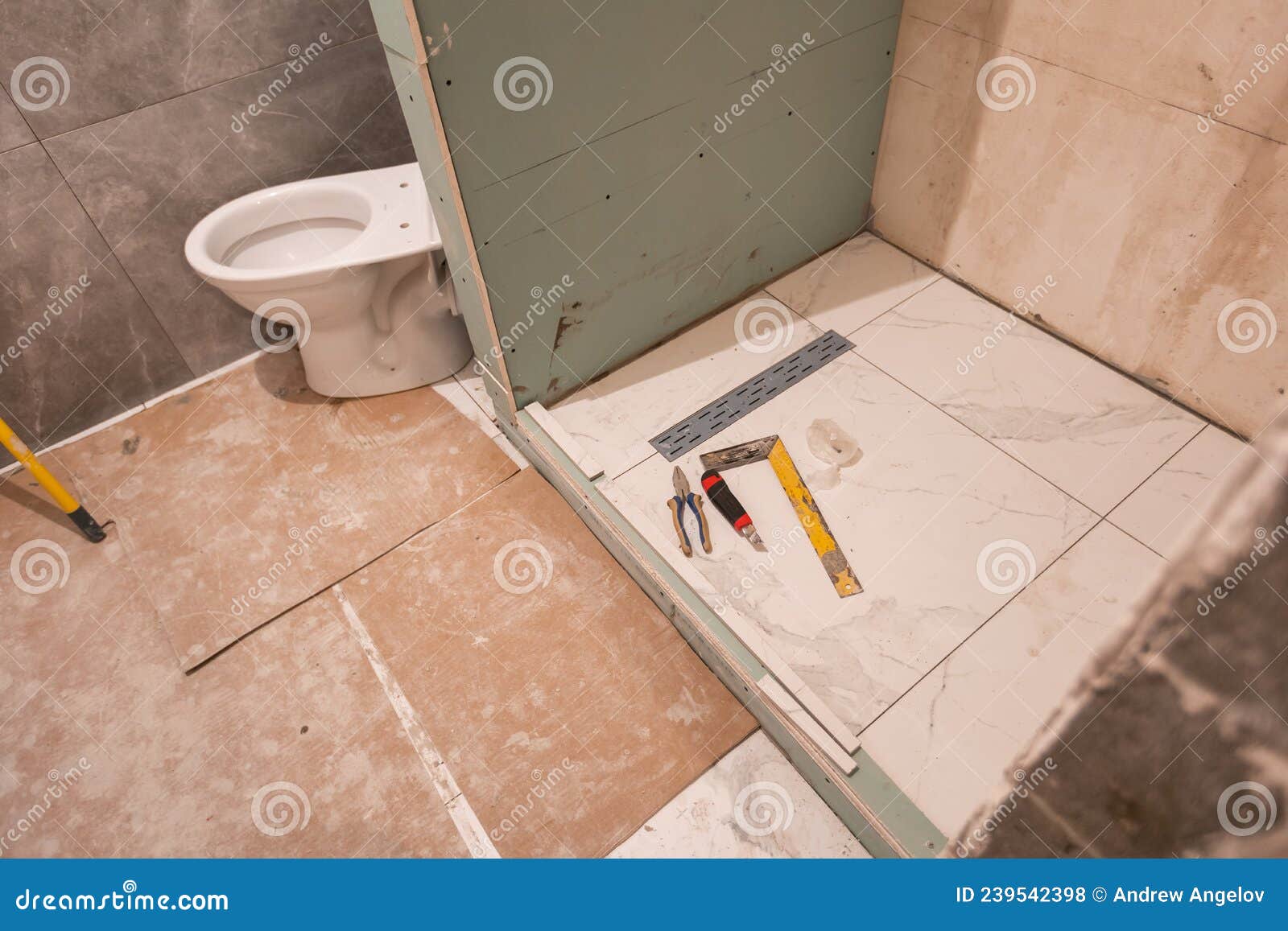 Bathroom Renovation and Tiling, Construction Stock Photo Image of