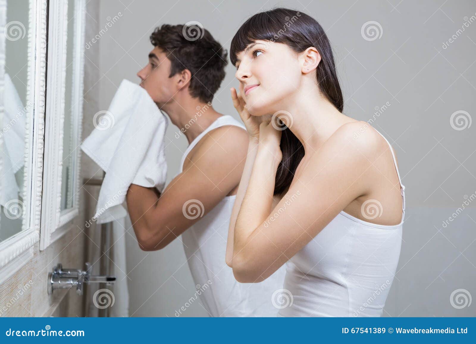 Bathroom Routine for Young Couple Stock Image Image of caucasian