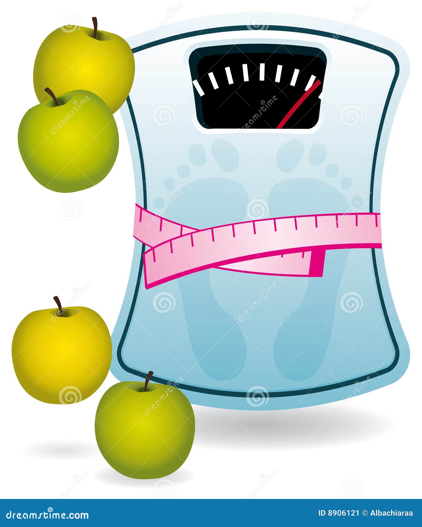 Bathroom scale and apples stock vector. Illustration of design 8906121