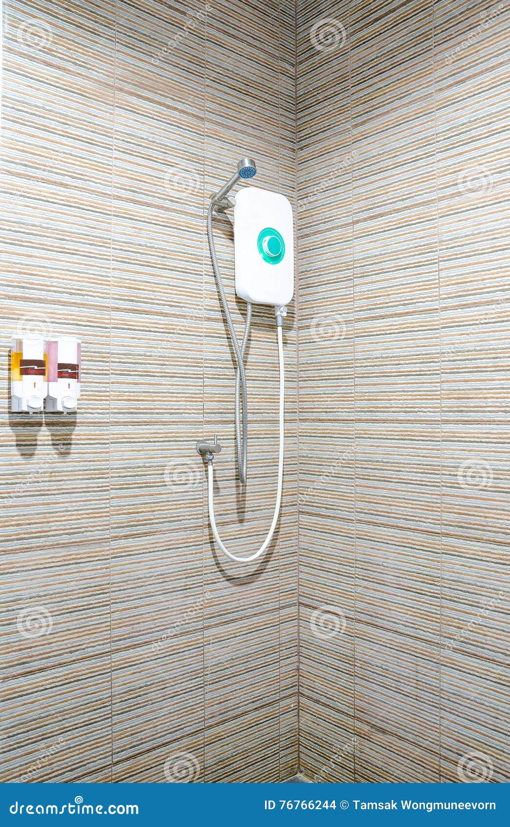 Bathroom with Shower Head and Water Heater Stock Photo Image of room