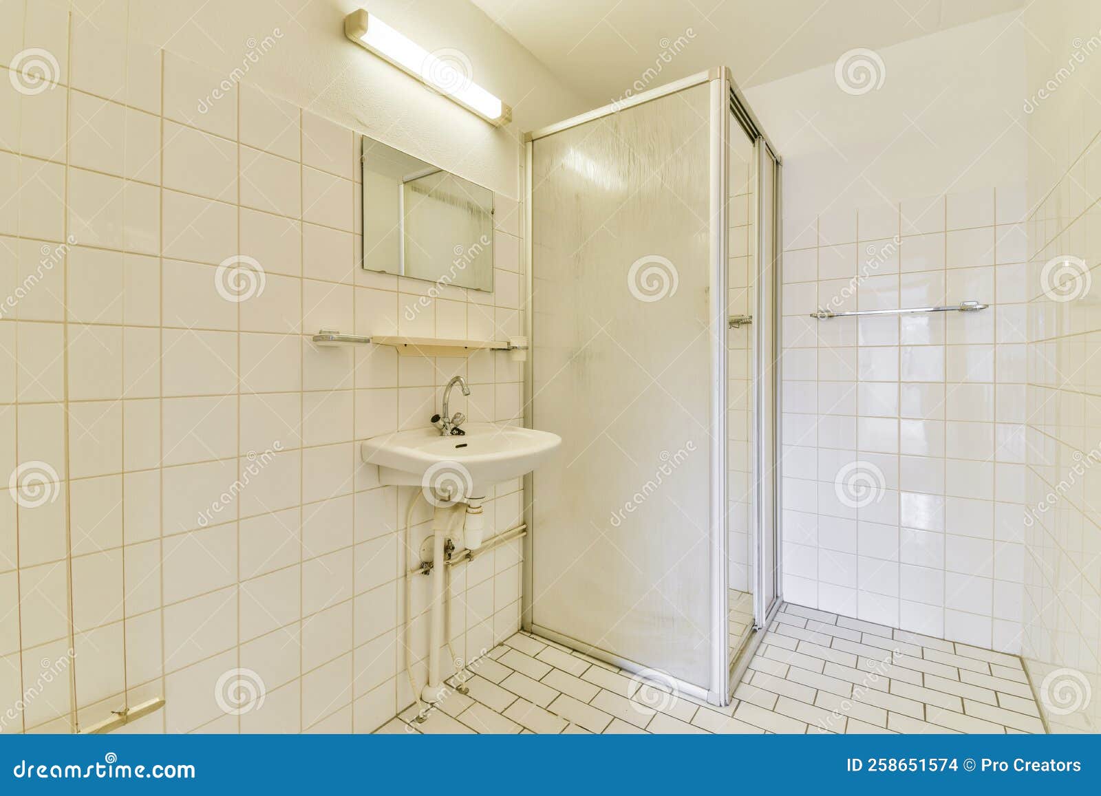 Bathroom with Shower and Sink Stock Photo Image of routine, wall