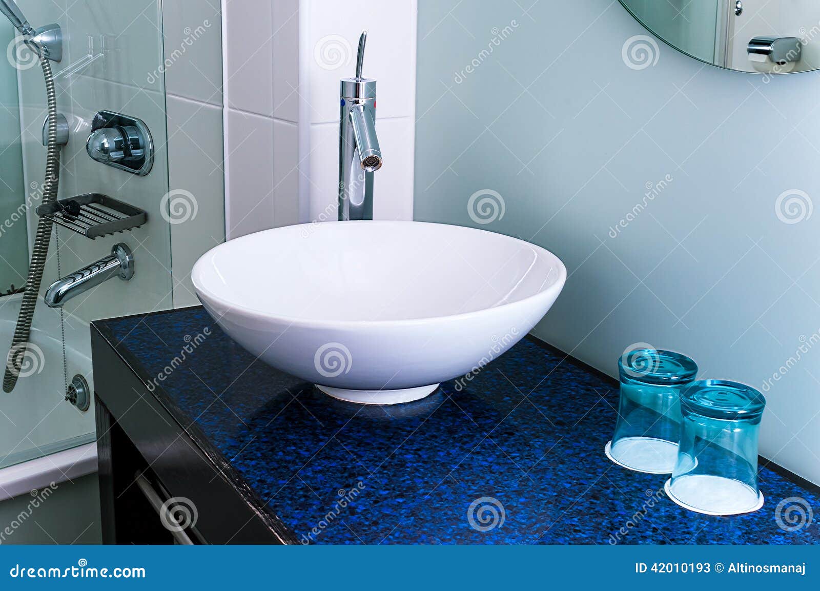 Bathroom Sink Counter Tap Mixer Glass Blue Stock Image Image Of Counter