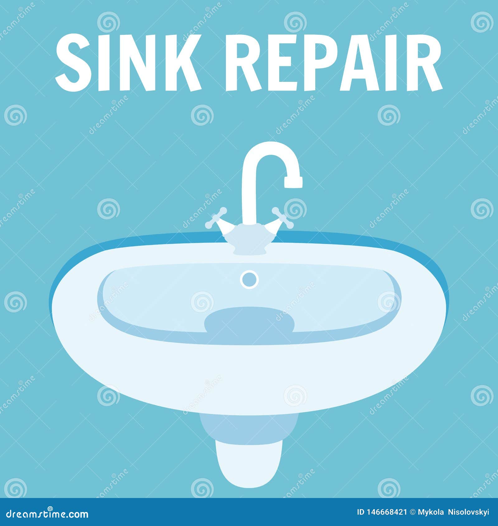 Bathroom Sink Repair Banner Vector Illustration Stock Vector