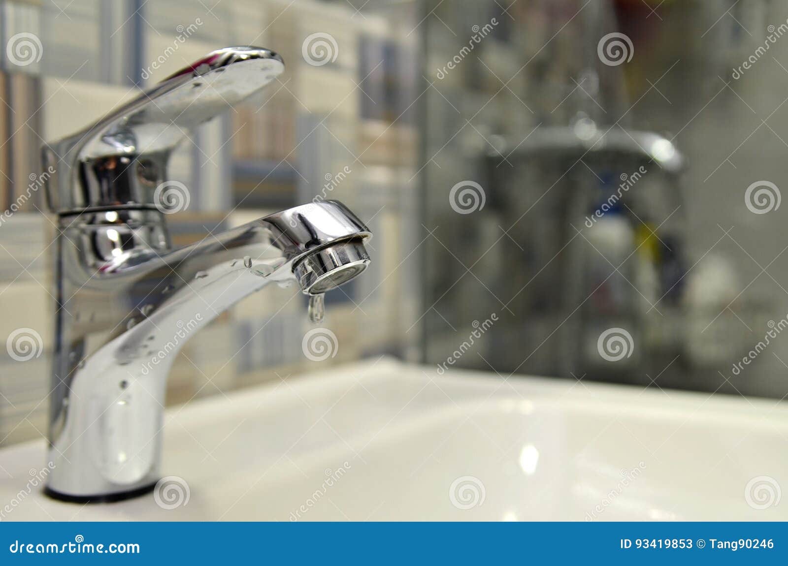 Bathroom Tap Leaking Water Drops Stock Image Image of silver, clean