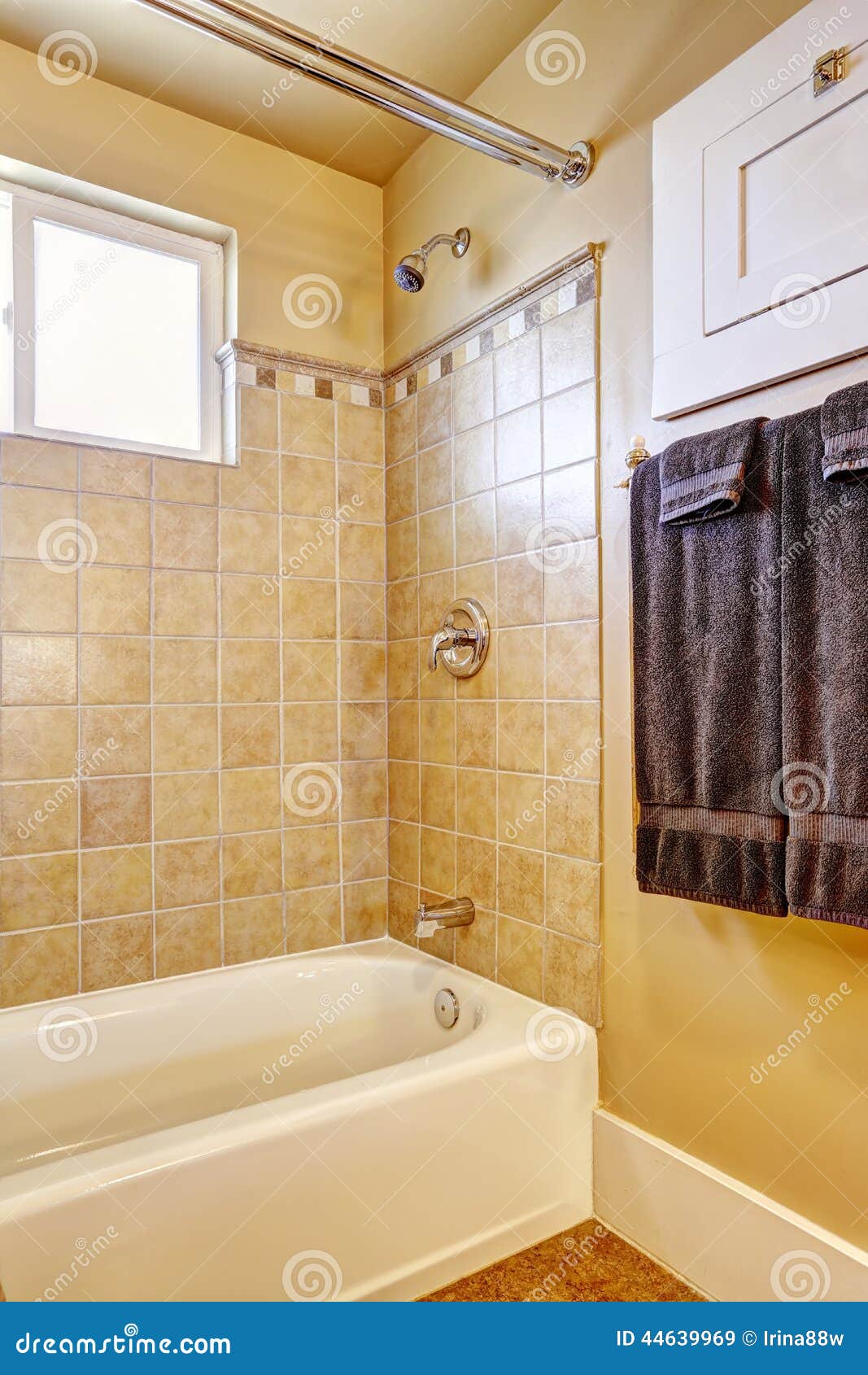 Bathroom with Tile Wall Trim Stock Image Image of floor, apartment