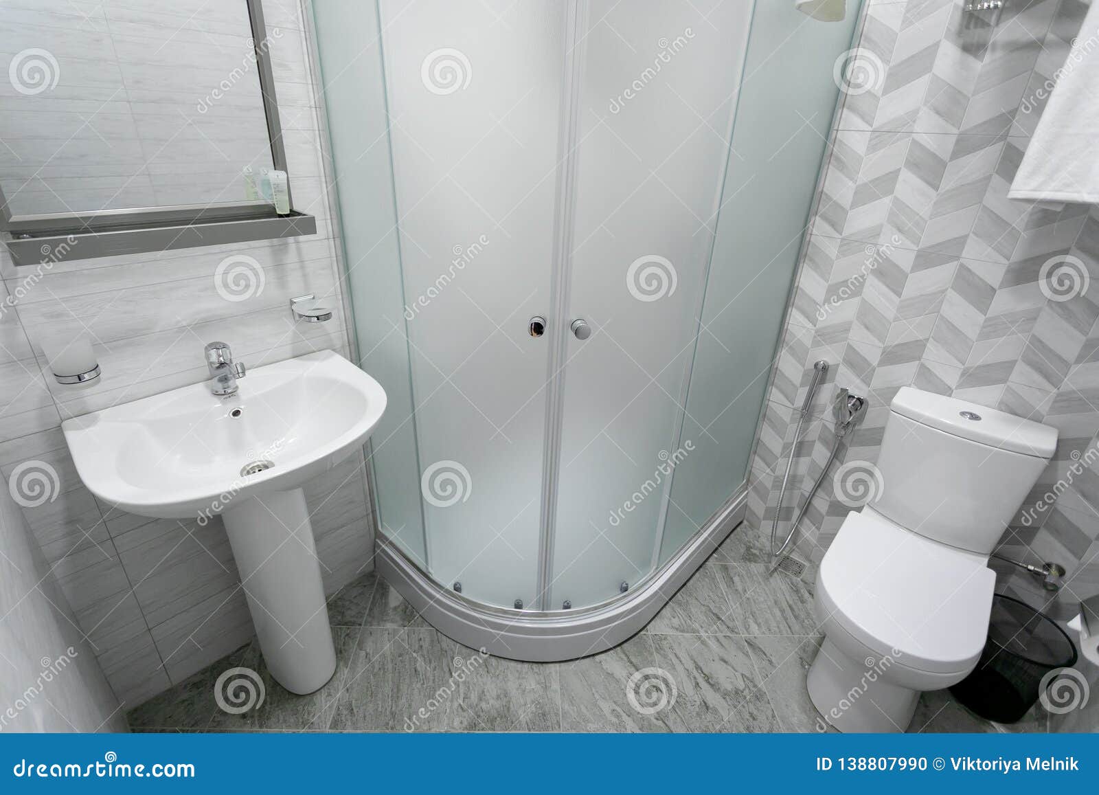 Bathroom With Tiles And Bright Colors Of Broom Shower With