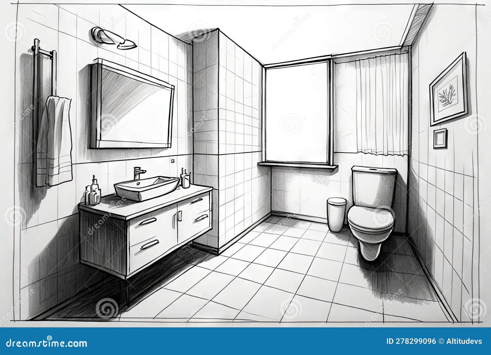 Linear sketch of an interior part the bathroom Vector Image