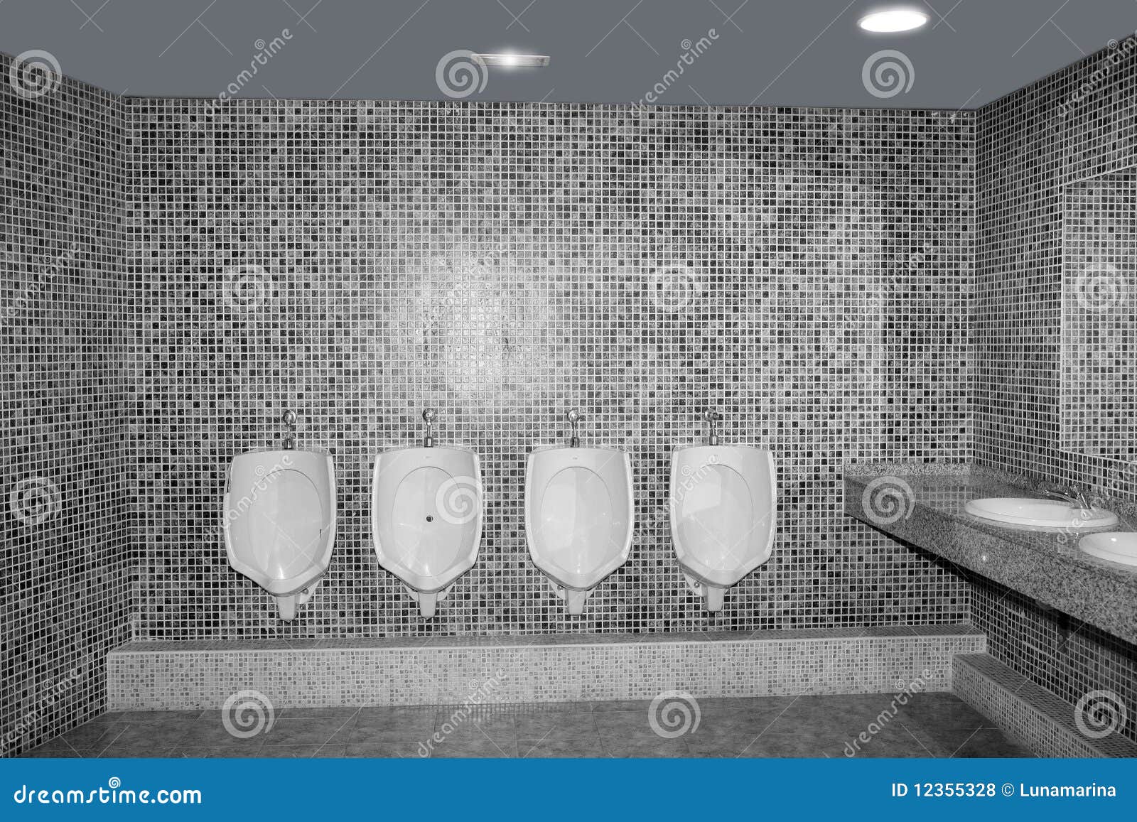 Bathroom Urinal in a Row with Gray Tiles Stock Photo Image of latrine