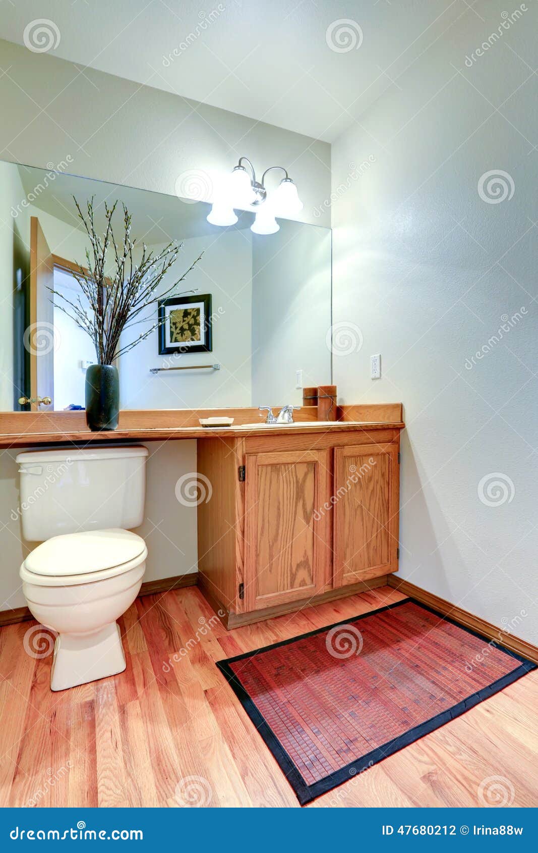 Bathroom Vanity Cabinet With Counter Top And Mirror Stock Photo Image Of Vase