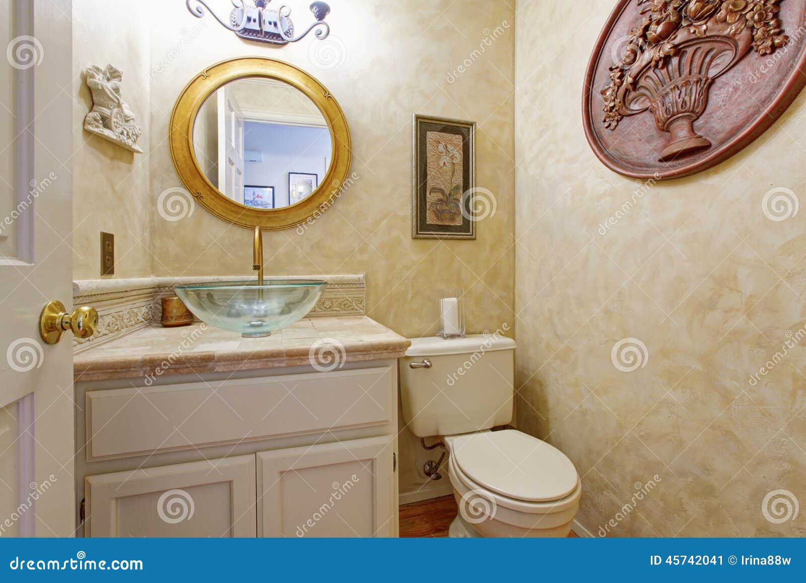 Bathroom Vanity Cabinet With Glass Vessel Sink Stock Image Image