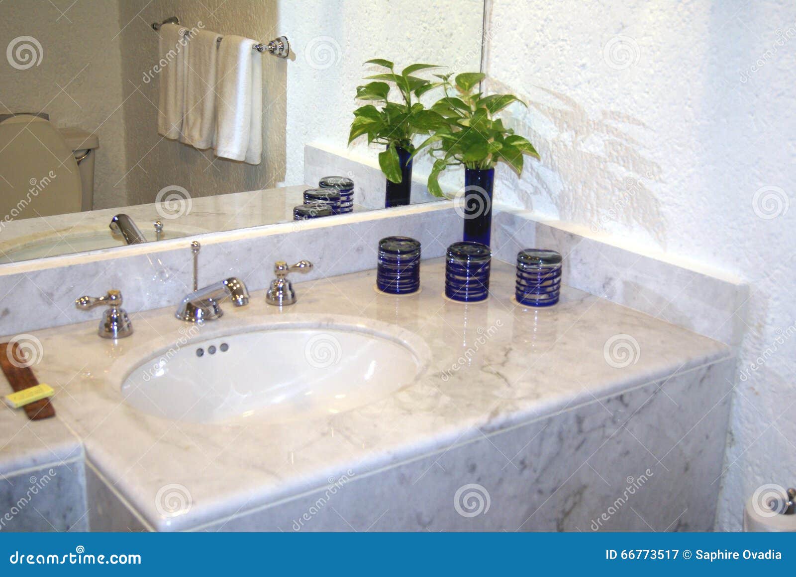 Bathroom Wash Basin Sink Taps Mirror And Vase Stock Image