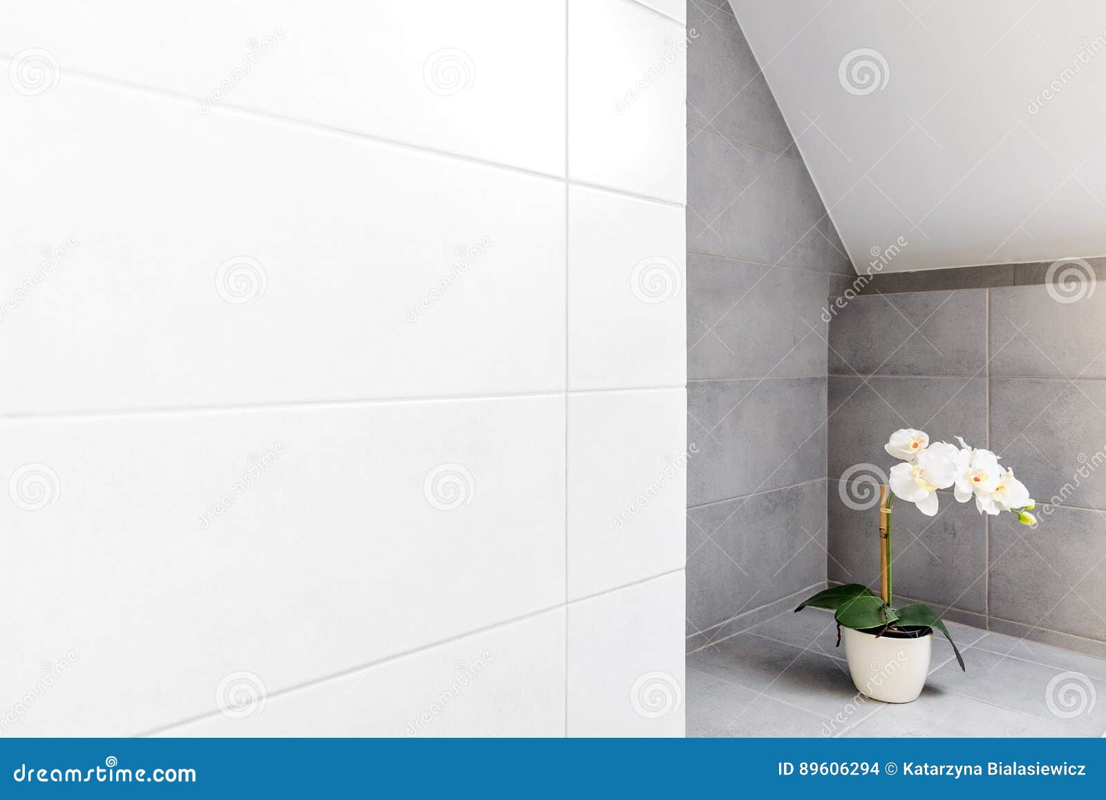 Bathroom with White Wall Tiling Stock Photo Image of perfect, stylish
