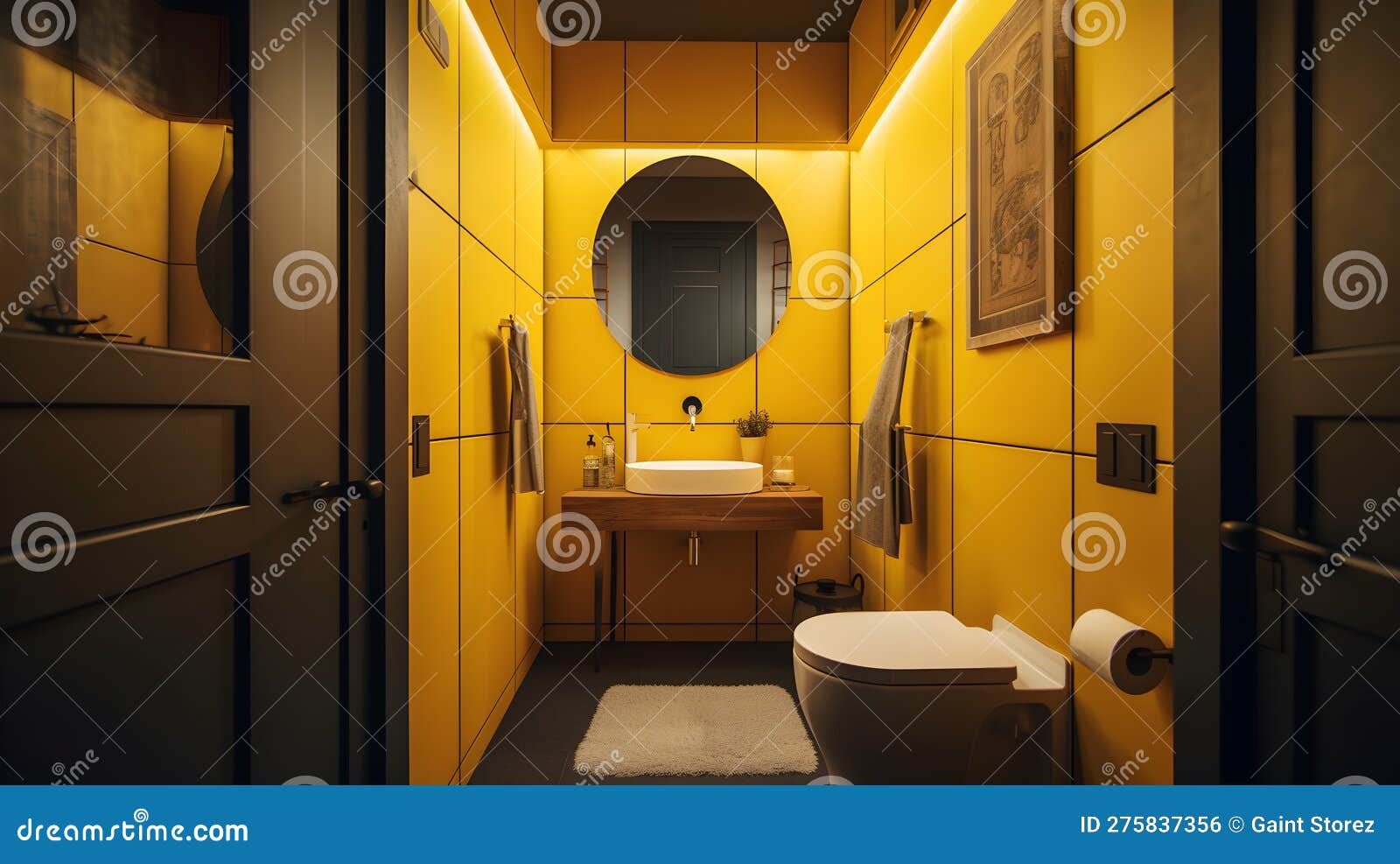 A Bathroom with Yellow Walls and a Toilet Stock Illustration