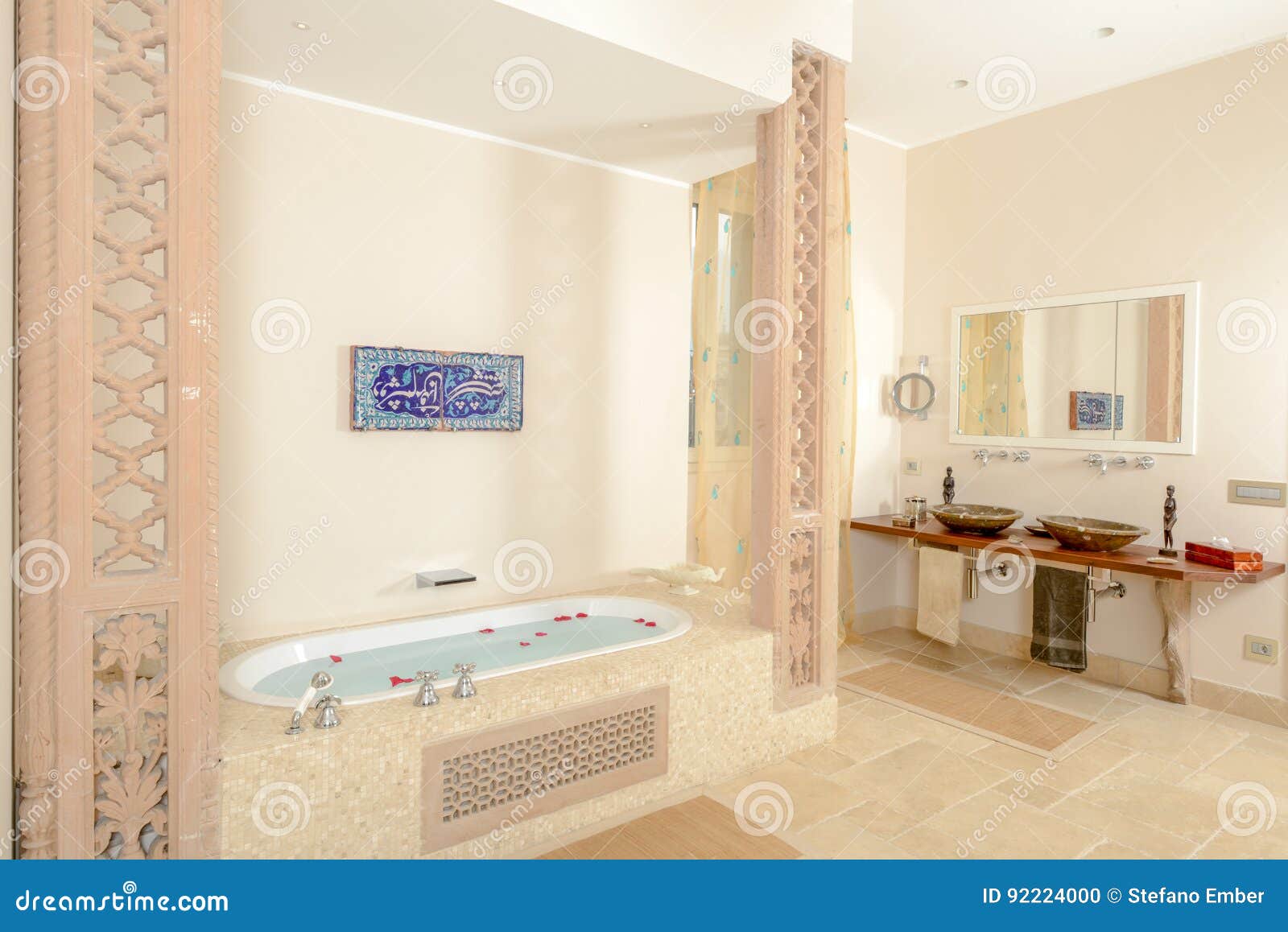 Bathtub with flower petals editorial image. Image of bath 92224000