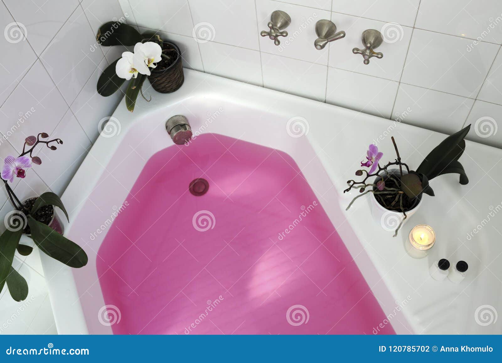 Bathtub with pink water stock photo. Image of bathtub 120785702