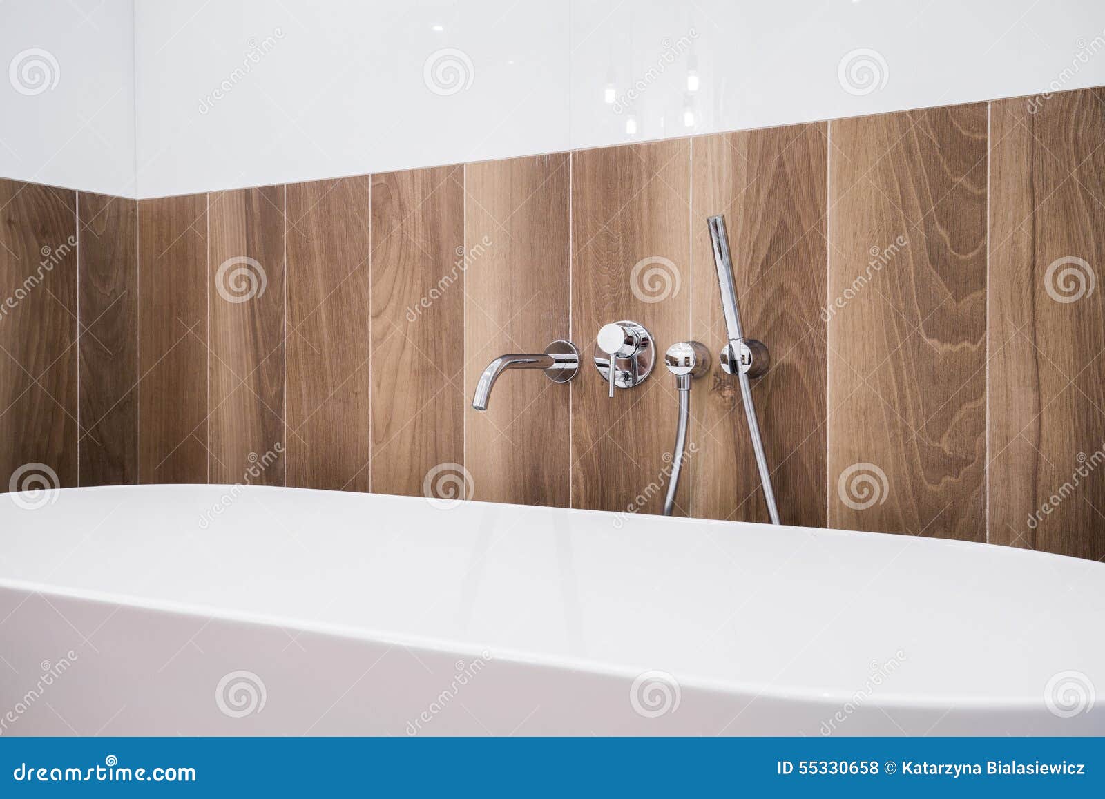 Bathtub and wooden panel stock photo. Image of color 55330658