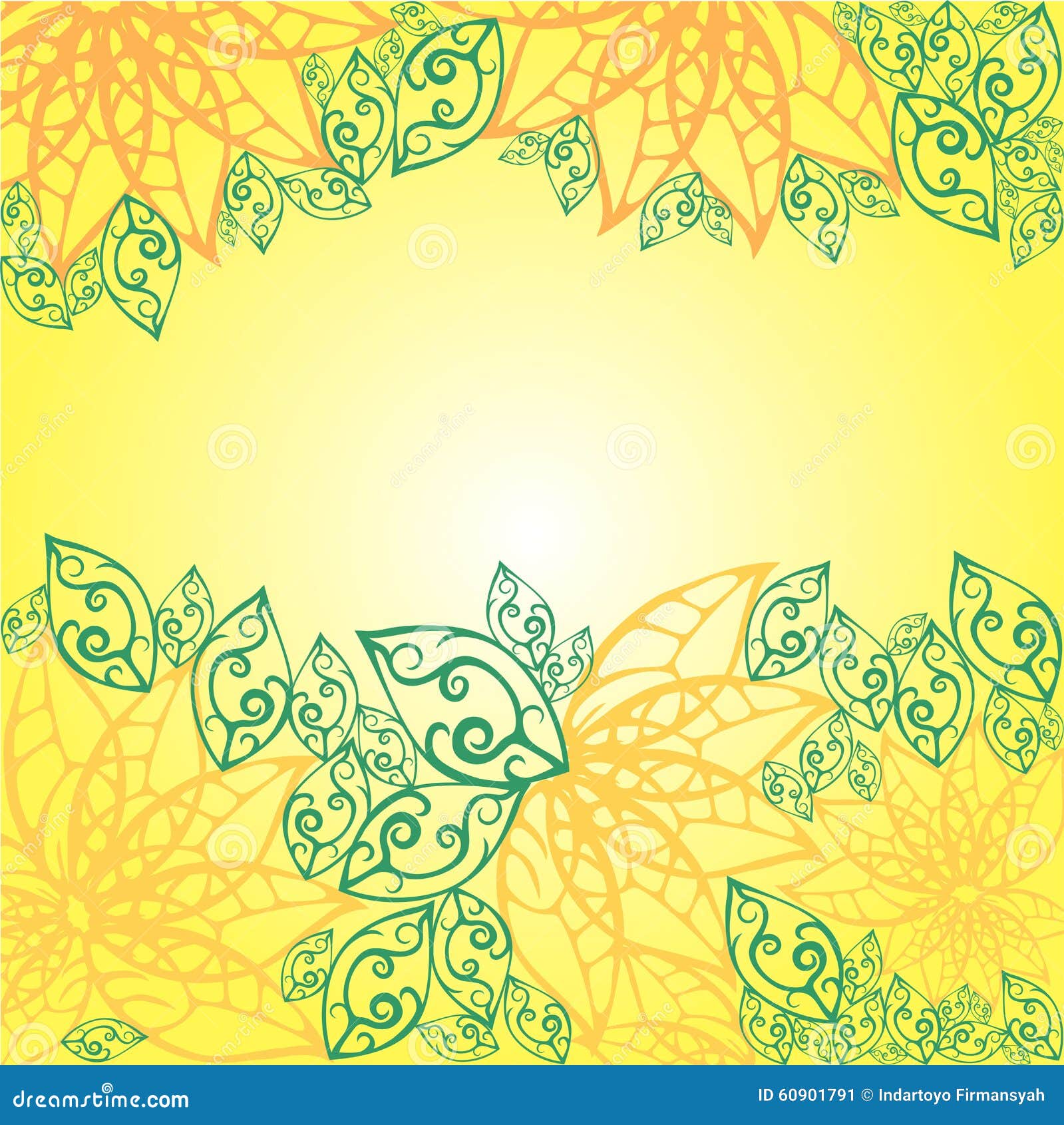Batik Abstract Leaf Lace On Yellow Background Stock Illustration