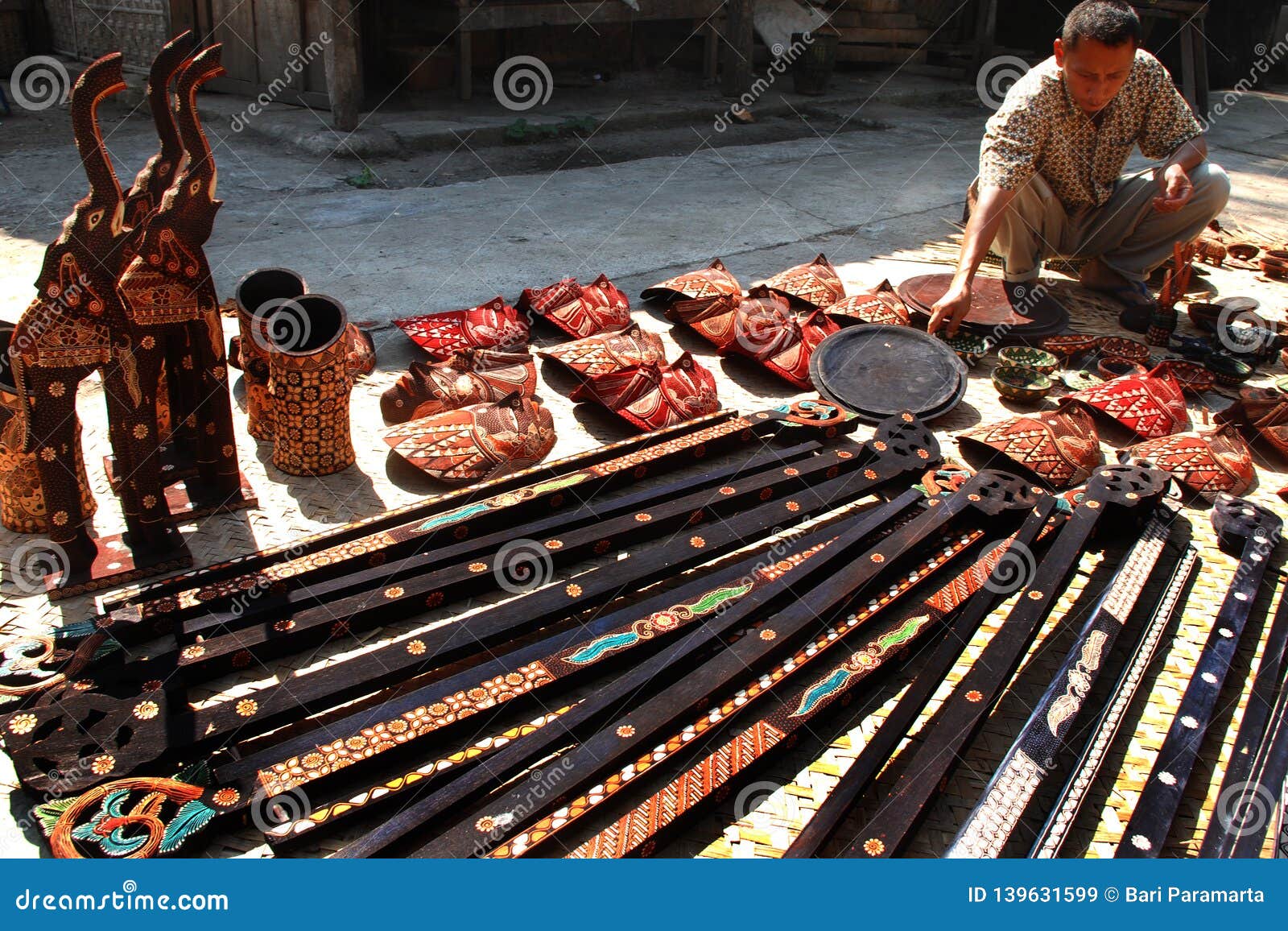 Batik Artisans Hang Out Wooden Products Editorial Stock Batik Artisans Hang Out Wooden Products Editorial Stock