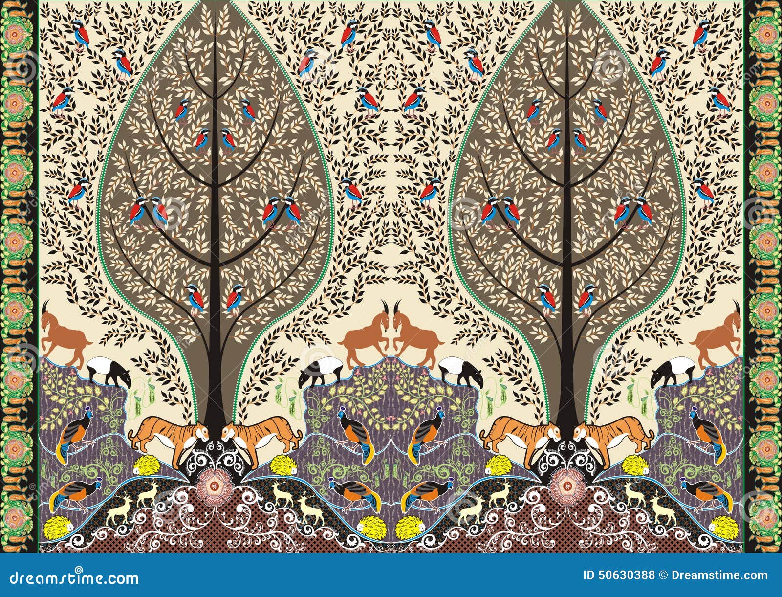 Batik forest lives motif stock illustration. Illustration of leaves ...
