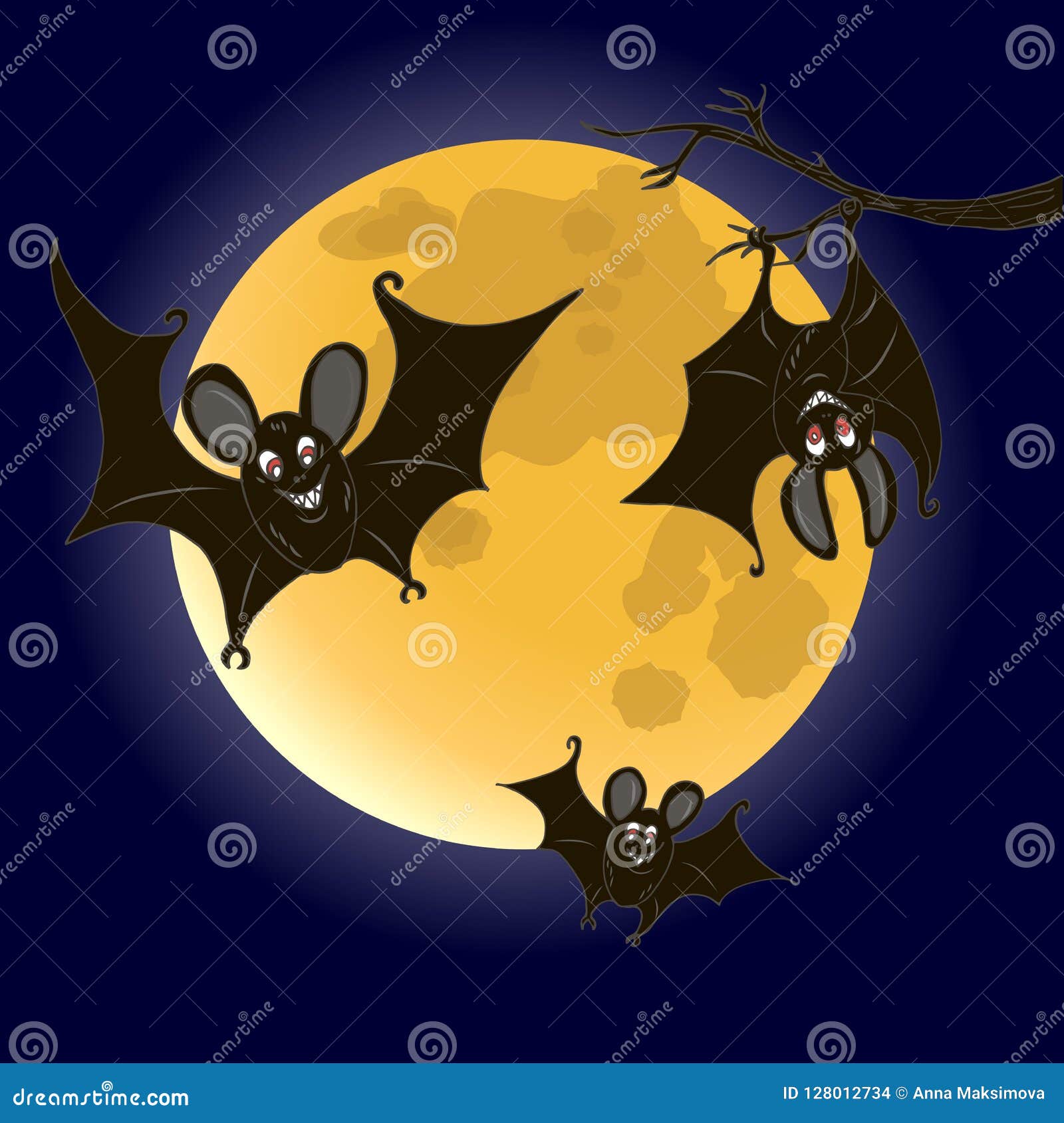 Bats on Full Moon Background Stock Vector - Illustration of drawing