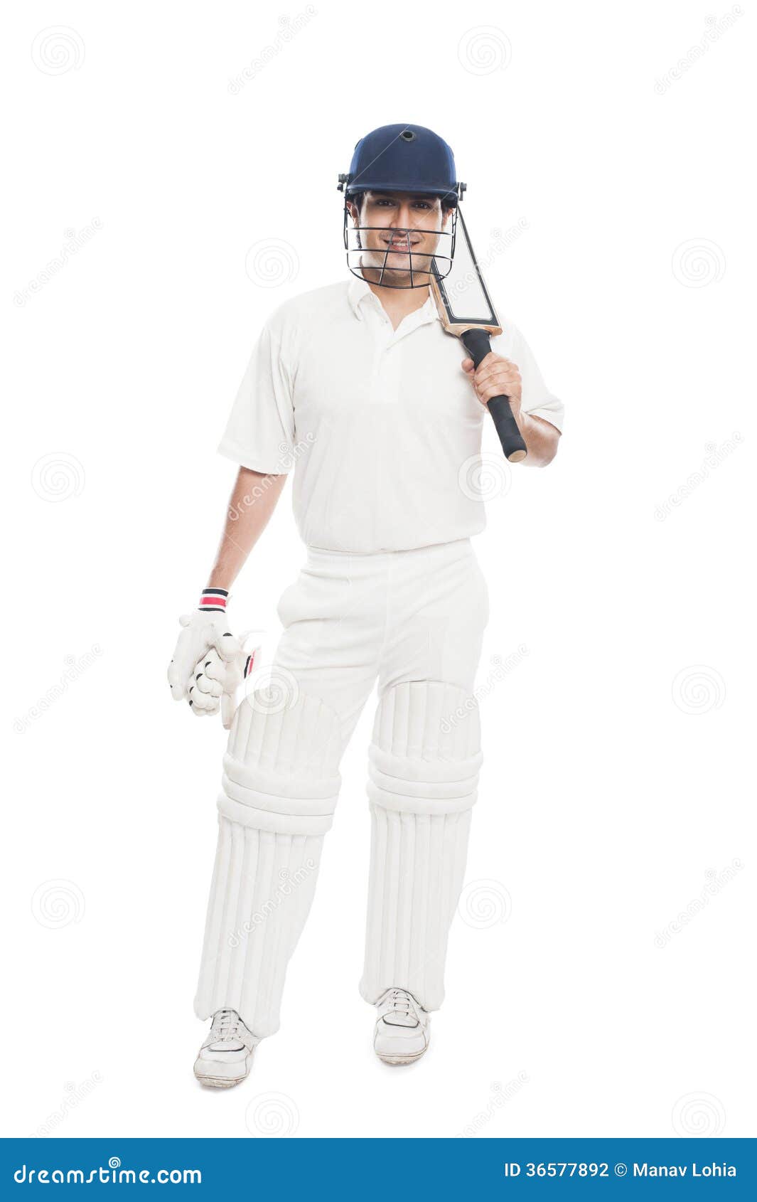 Batsman Standing with Holding a Cricket Bat and Sm Stock Photo Image