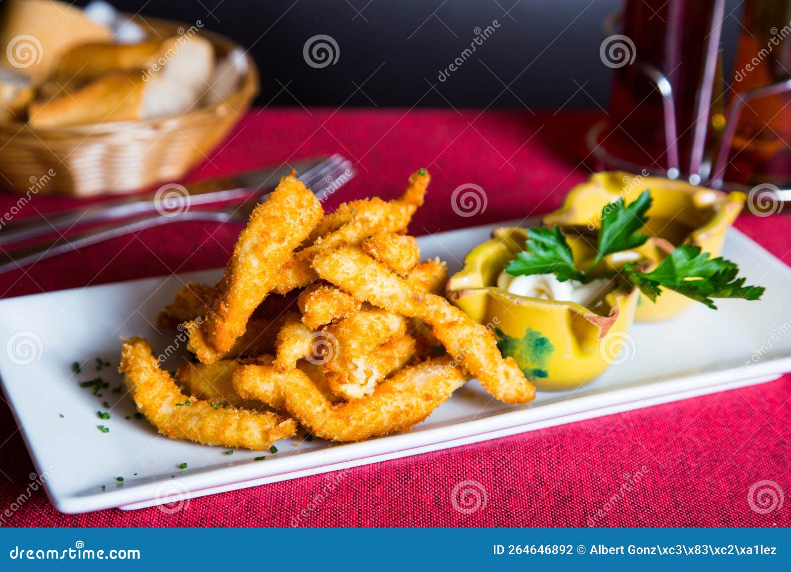 Battered Chicken Fingers in Spain. Stock Photo Image of bread