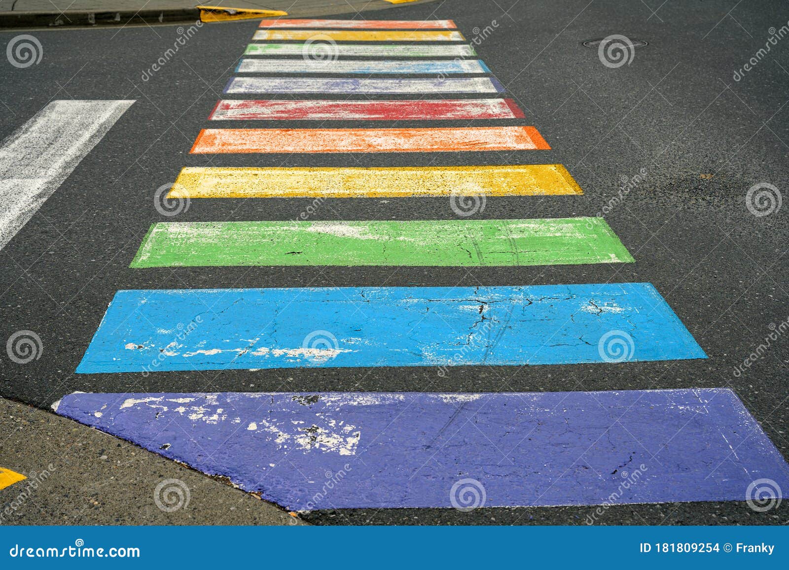 battered gay-themed rainbow color crosswalk