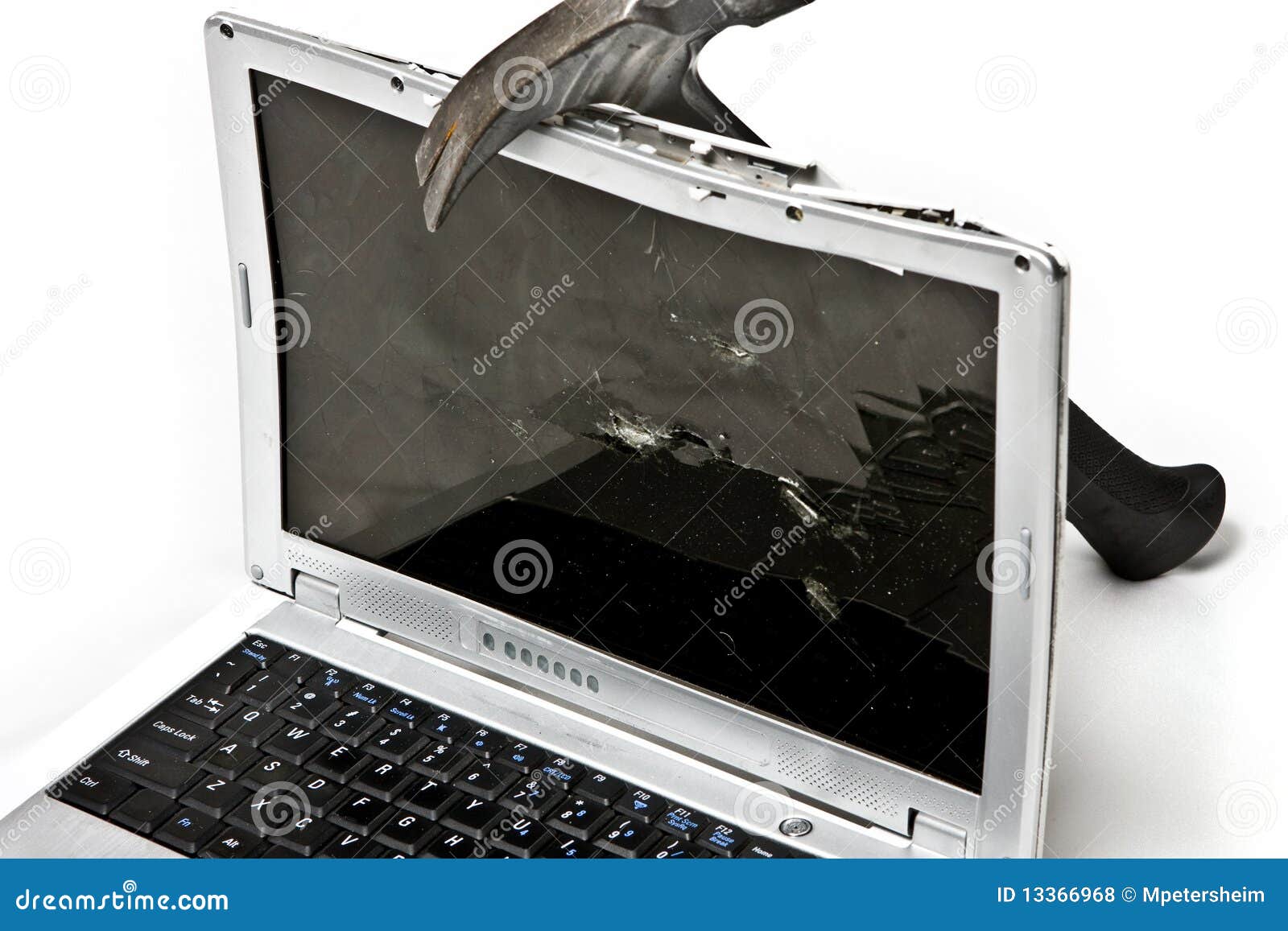 Battered Laptop with Hammer Stock Photo Image of frustration, smashed