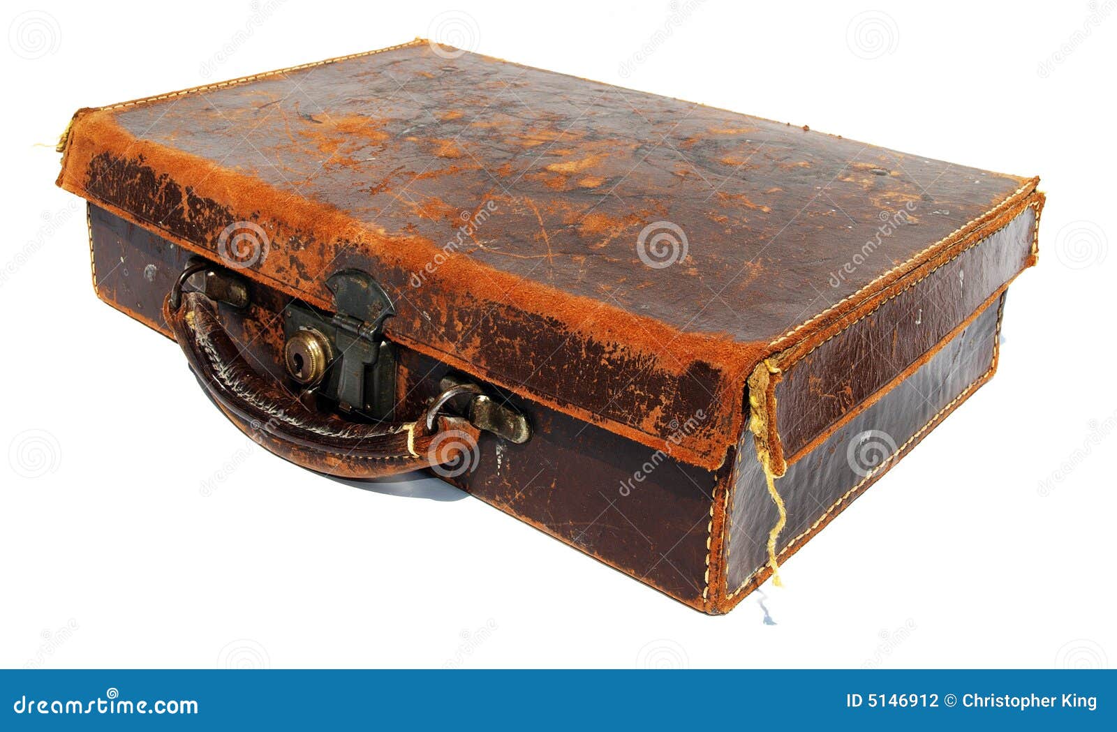 Battered Old Brown Leather Suitcase Stock Photo - Image of