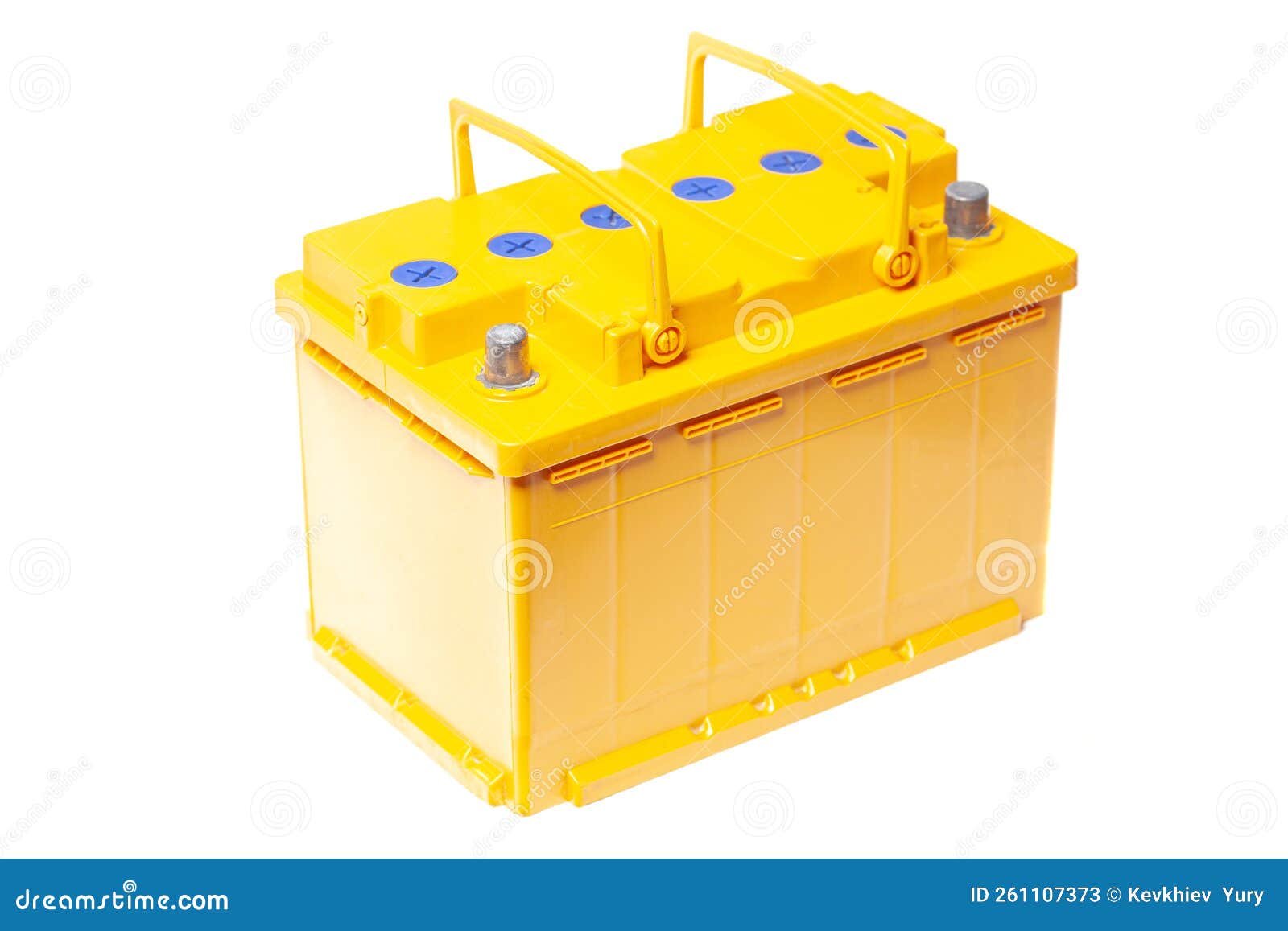 Batterie De Voiture Jaune Isolée Sur Fond Blanc. Image stock