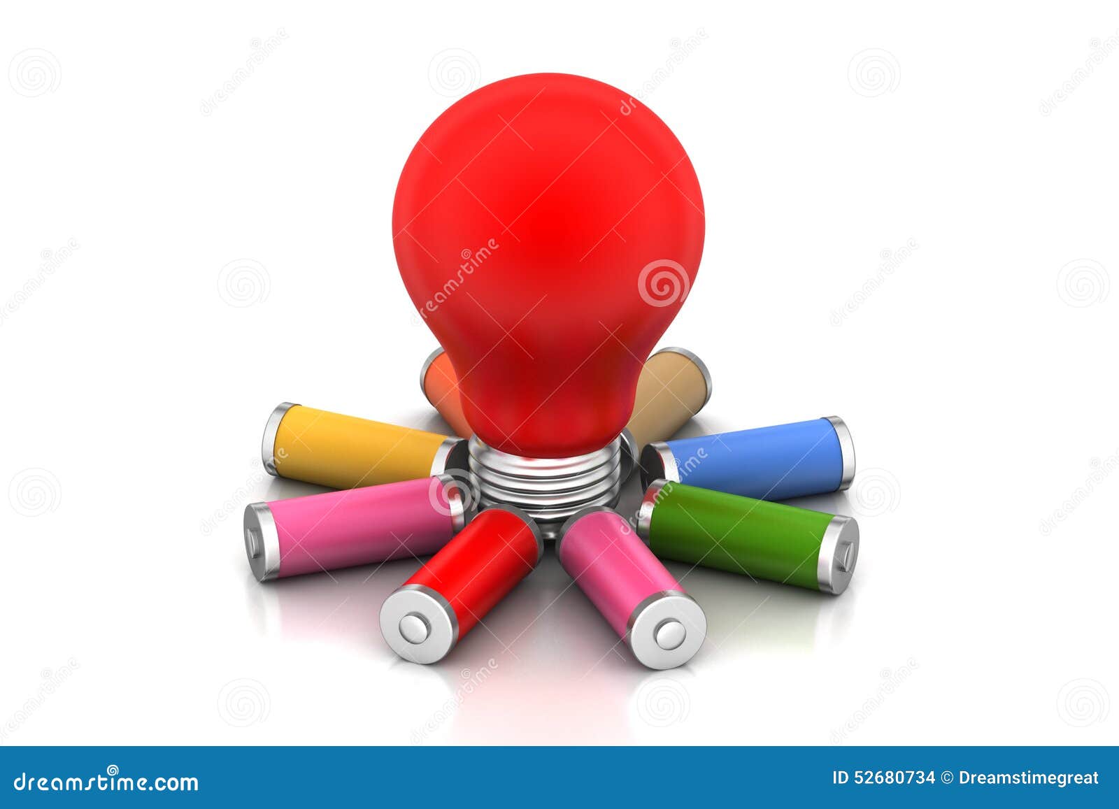 Batteries and bulb stock illustration. Illustration of electric 52680734