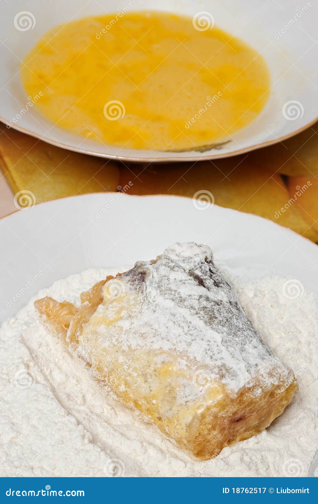 Battering fish in flour stock image. Image of bake, preparation 18762517