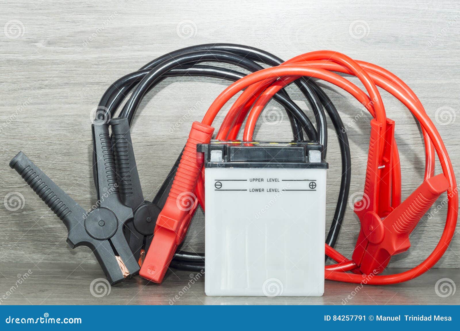 Battery and cables stock image. Image of cable, power 84257791