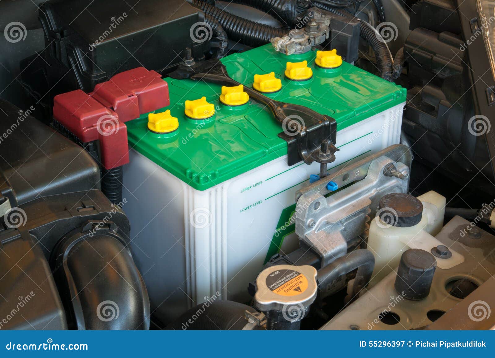 Battery of a car stock image. Image of equipment, volt 55296397