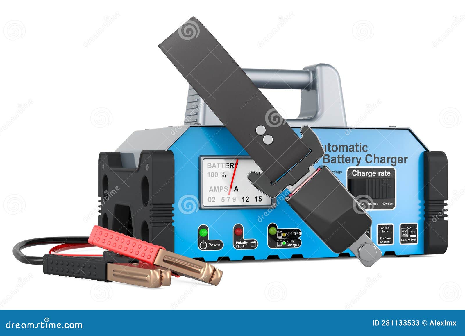 Battery Charger with Safety Belt, 3D Rendering Stock Illustration