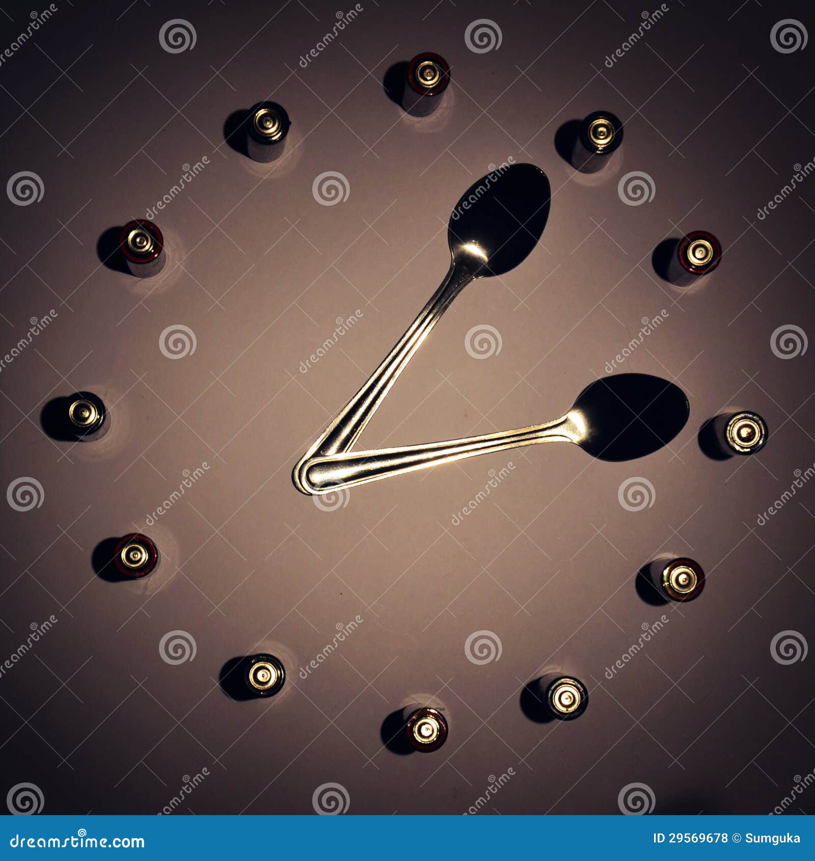 Battery clock and spoons stock photo. Image of square 29569678