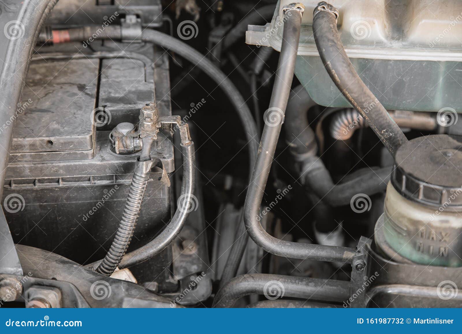 Battery and Engine Parts of a Car Stock Photo Image of auto, black