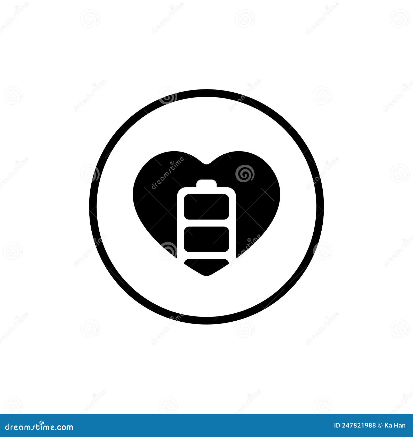 Battery Health, Charge Heart Icon Vector on Circle Line Stock Vector