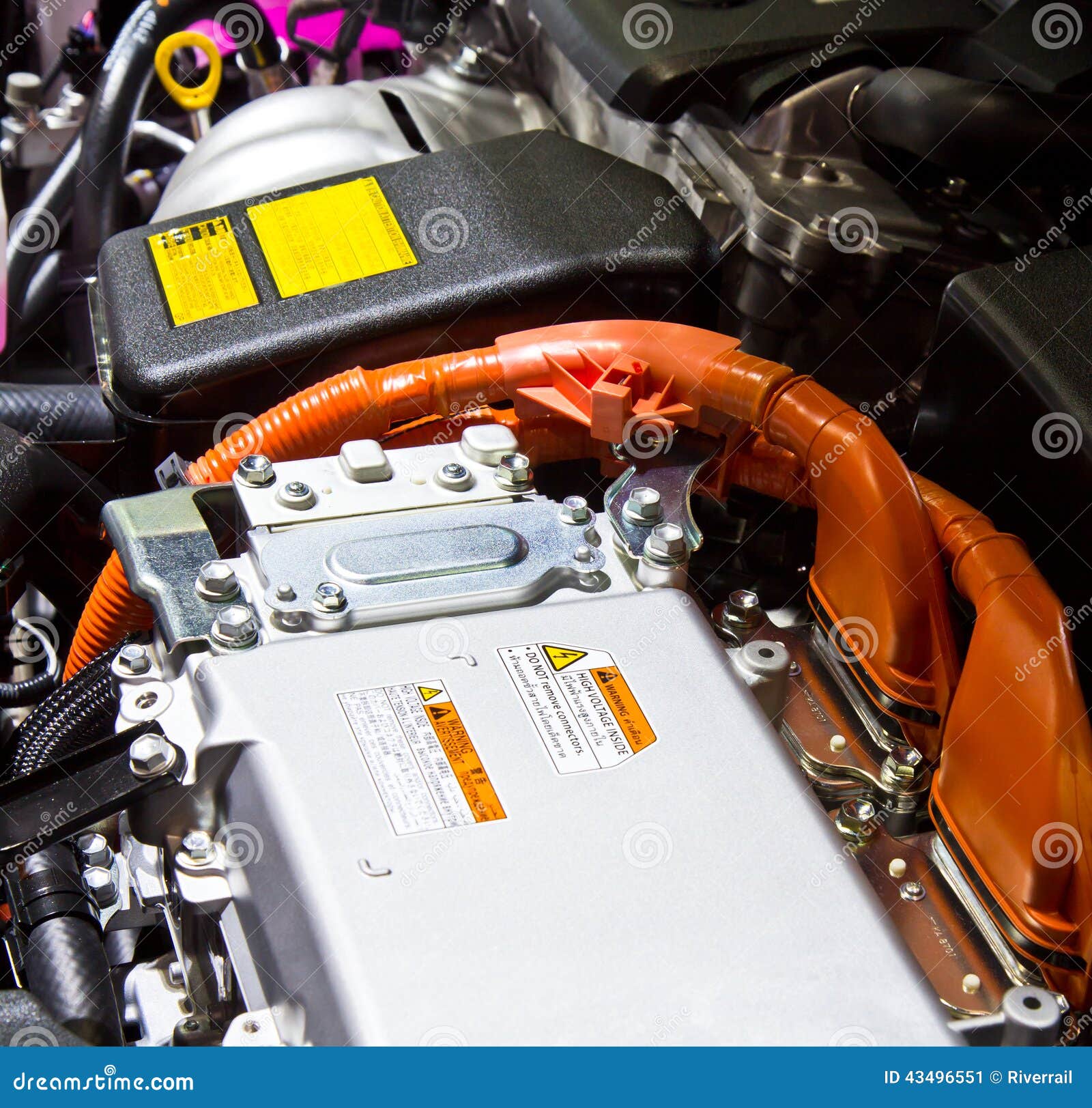 Battery and hybrid engine stock image. Image of belt 43496551