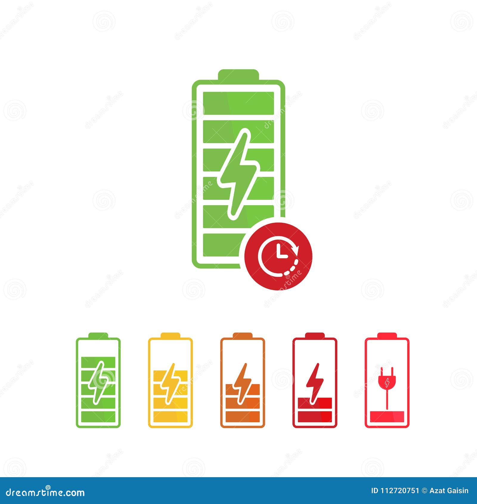Battery Icon with Clock Sign. Battery Icon and Countdown, Deadline