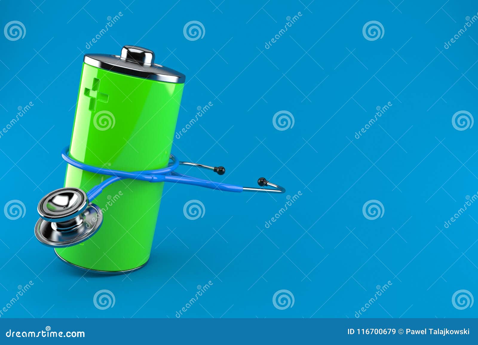 Battery with stethoscope stock illustration. Illustration of