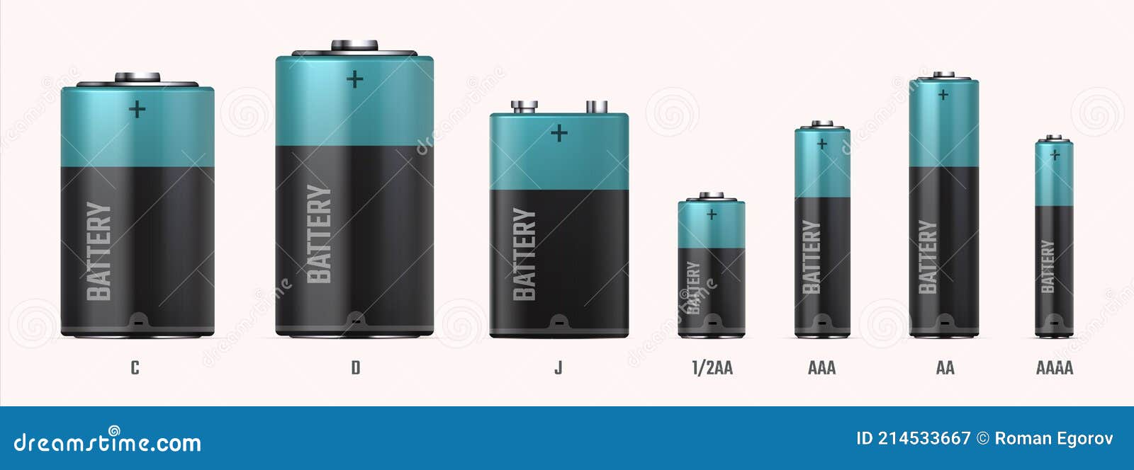 Onschuldig afdeling Kapitein Brie Battery Types. Realistic Electric Alkaline Cells. 3D Different Size or  Capacity Accumulators in Row. Black Cylinders Stock Vector - Illustration  of alkaline, electrical: 214533667