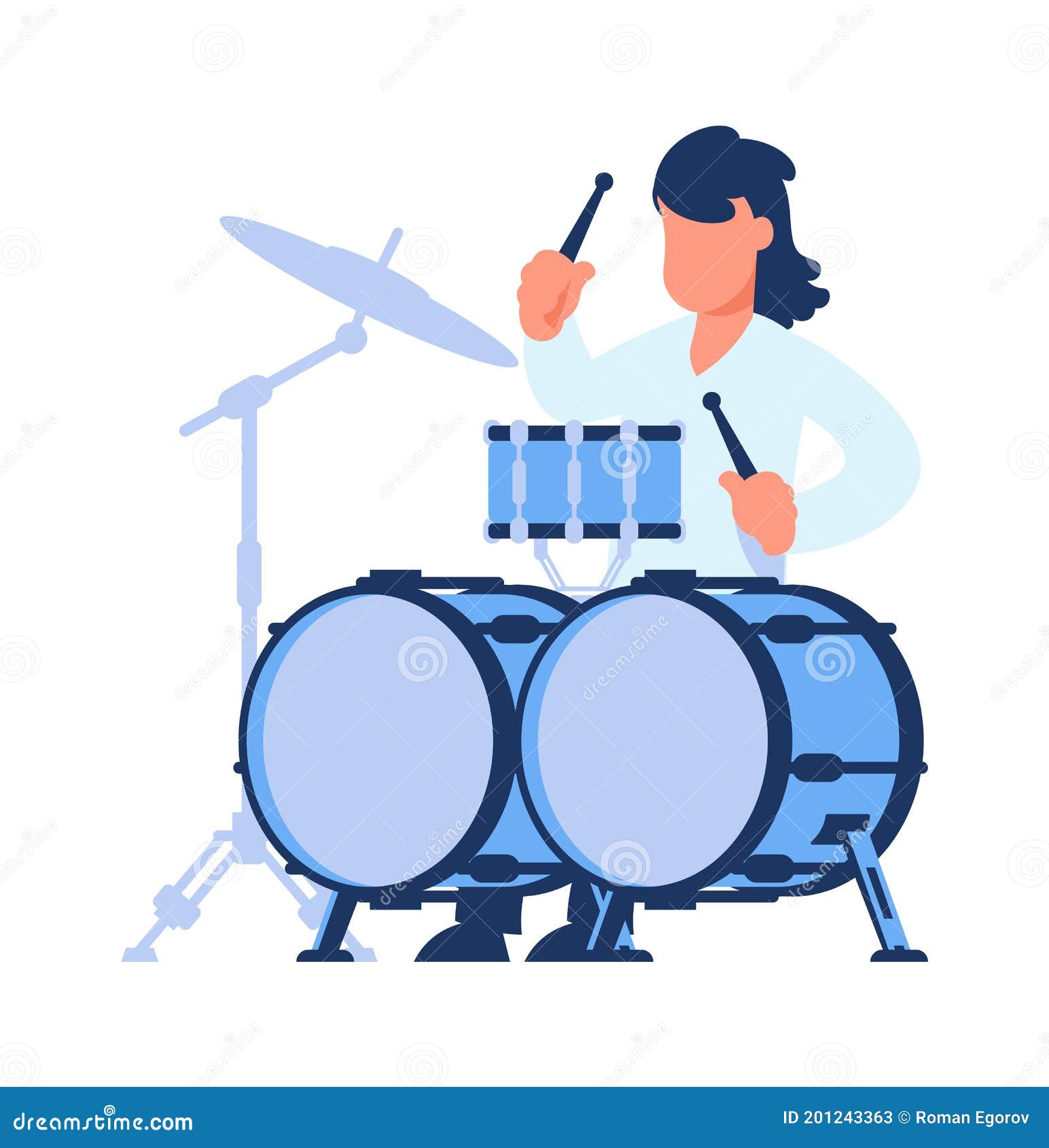 le batteur. musique rock. mec batteur à la batterie. homme jouant avec des  bâtons sur la conception de style plat de batterie et de cymbales. musicien  talentueux. illustration de vecteur de dessin