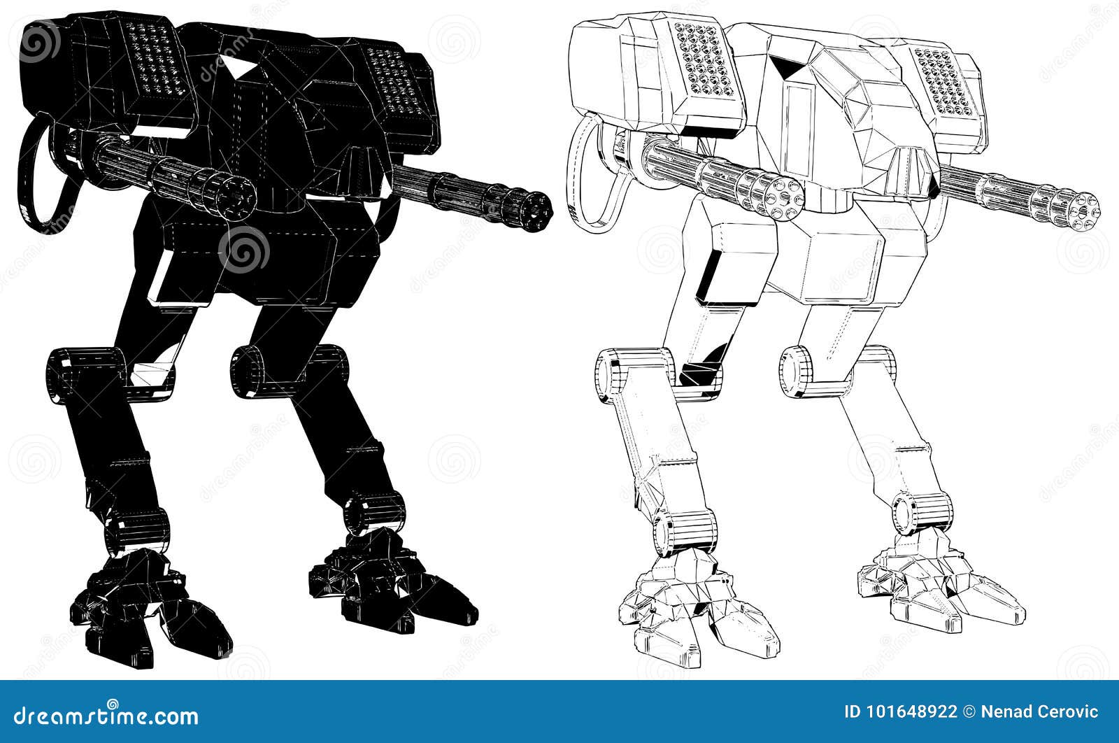 Battle Combat Robot Isolated On The White Vector | CartoonDealer.com