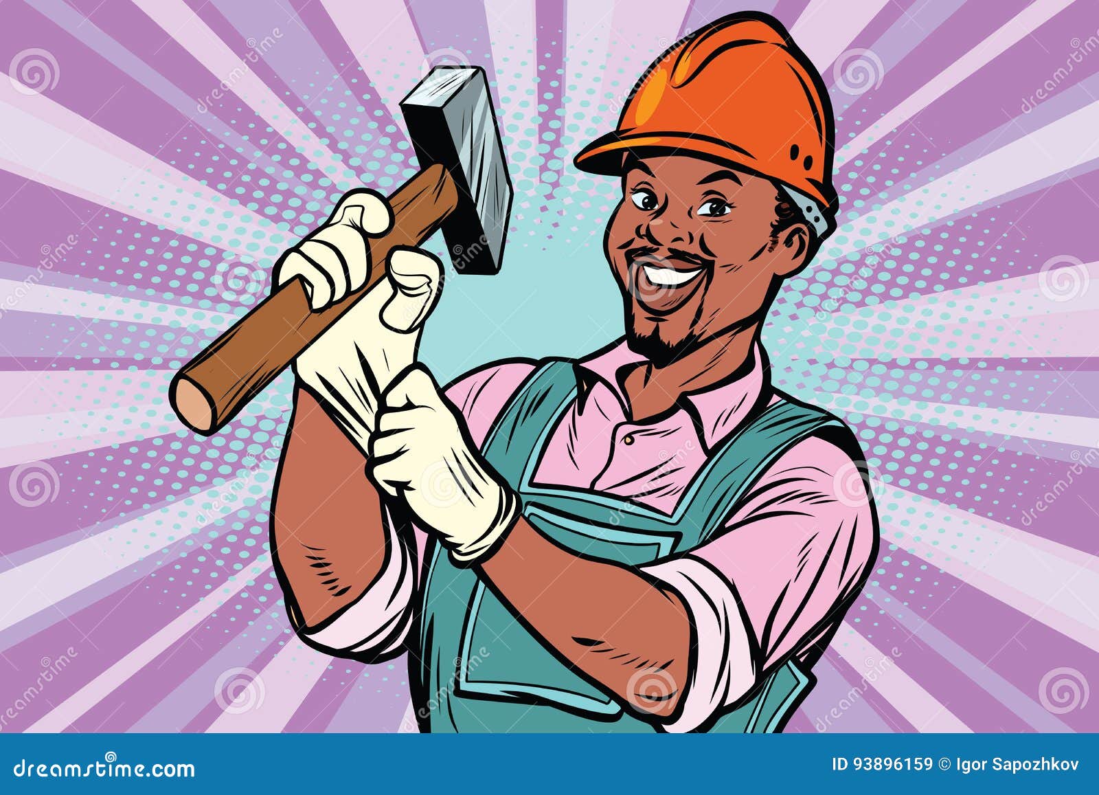 Bauarbeiter mit Hammer vektor abbildung. Illustration von aufbau 93896159